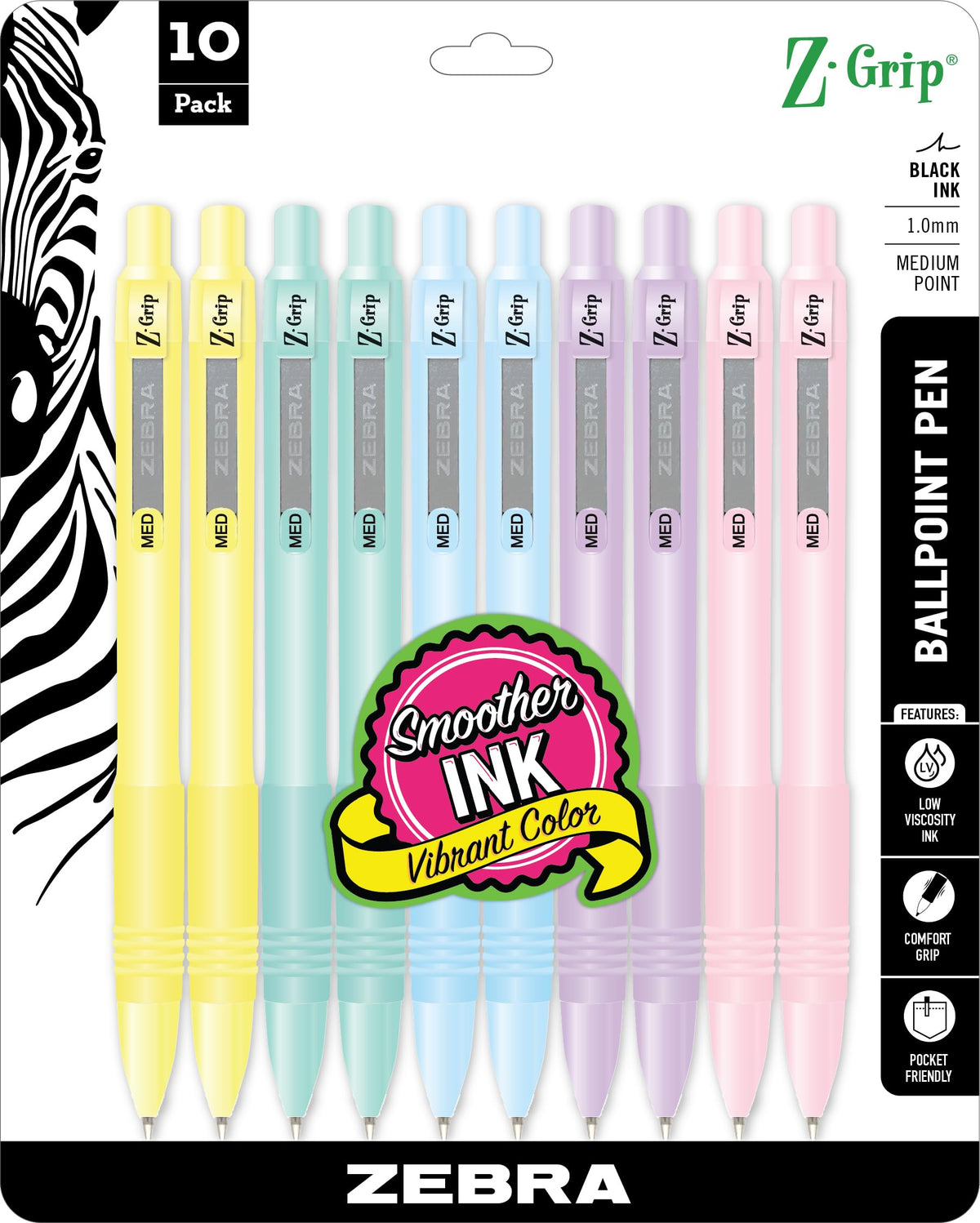 Zebra Pen Z-Grip Retractable Ballpoint Pen, Black Ink, 1.0mm, 10-Pack