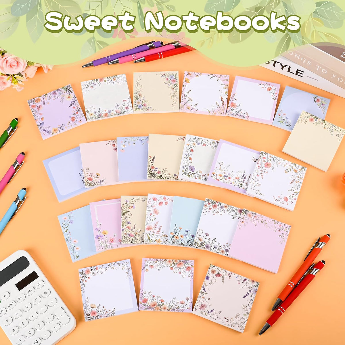 48Pcs Wildflower Notepads 3" x 3" Inches Notes Adorable Memo Pads for Journal, Planners, Office, School, Home, Stationery Gift-2400 Sheets Reusable Flower Sticky Notes.