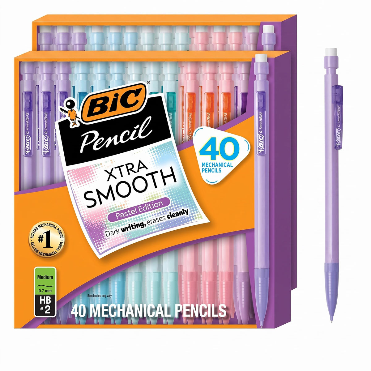 BIC Xtra Smooth Bright Edition Mechanical Pencils, 0.7 mm Medium Point, Bulk School Supplies for Students and Teachers, 40-Count Pack