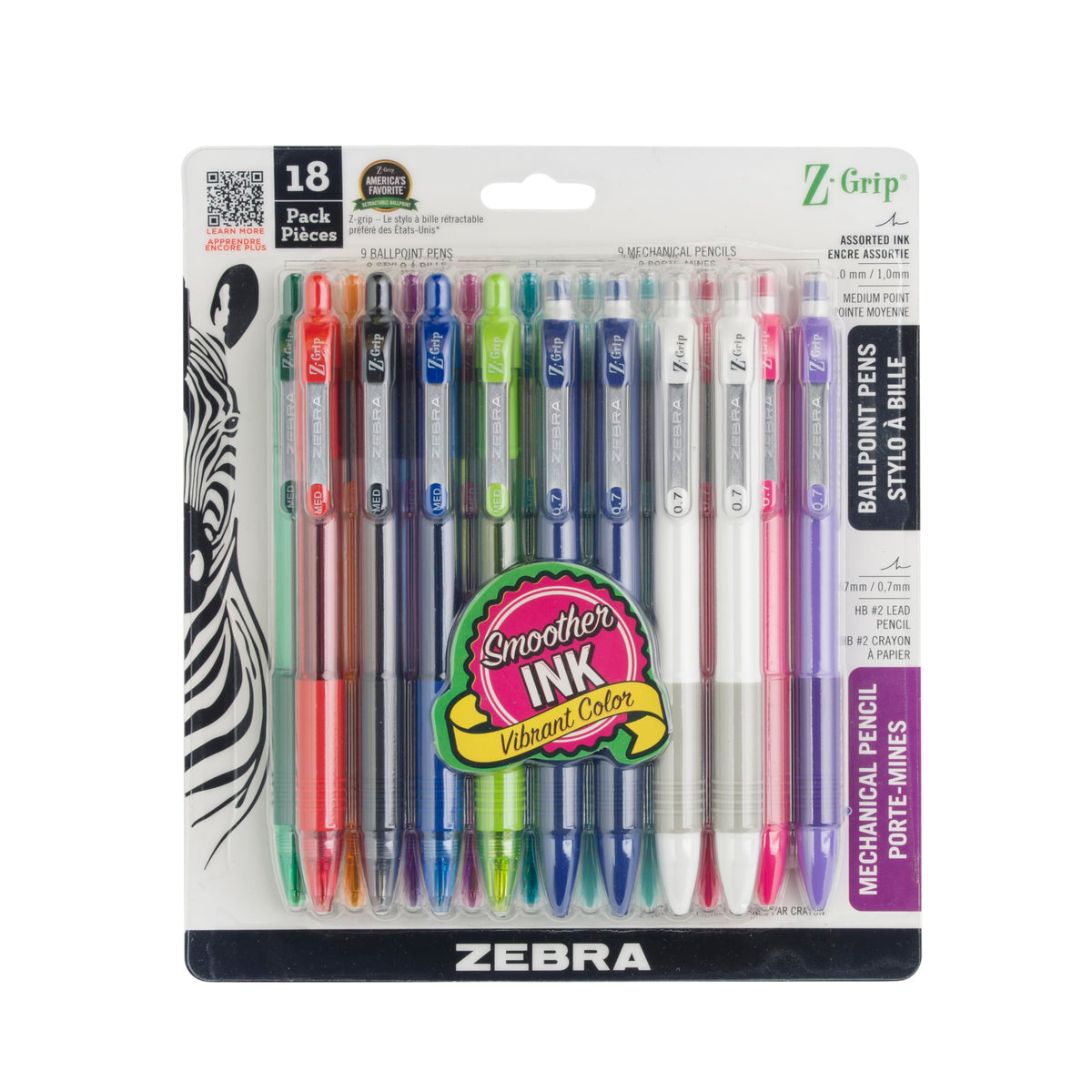 Zebra Pen Z-Grip Ballpoint Pen & Mechanical Pencil Set, Assorted, 18-Pk