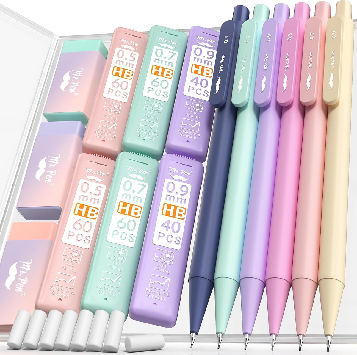 Mr. Pen- Pastel Mechanical Pencil Set with Lead Refills & Erasers, 6 Pack