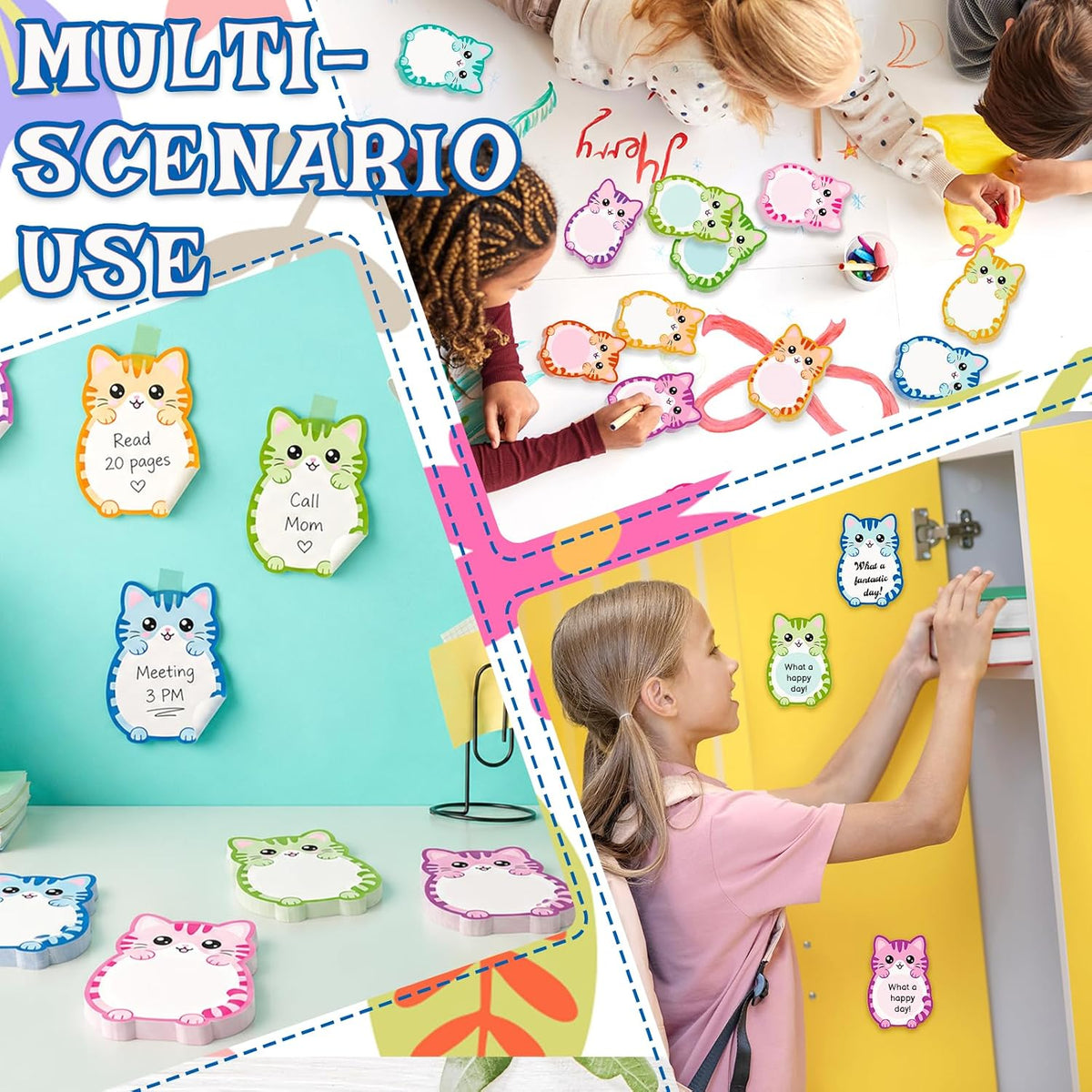12 Pcs Cat Sticky Notes Cute Cat Shaped Note Pads Colorful Animal Self Sticky Post Notes Cute Cat Memo Sticky Tabs for School Office Home Stationery Supplies Party Favors