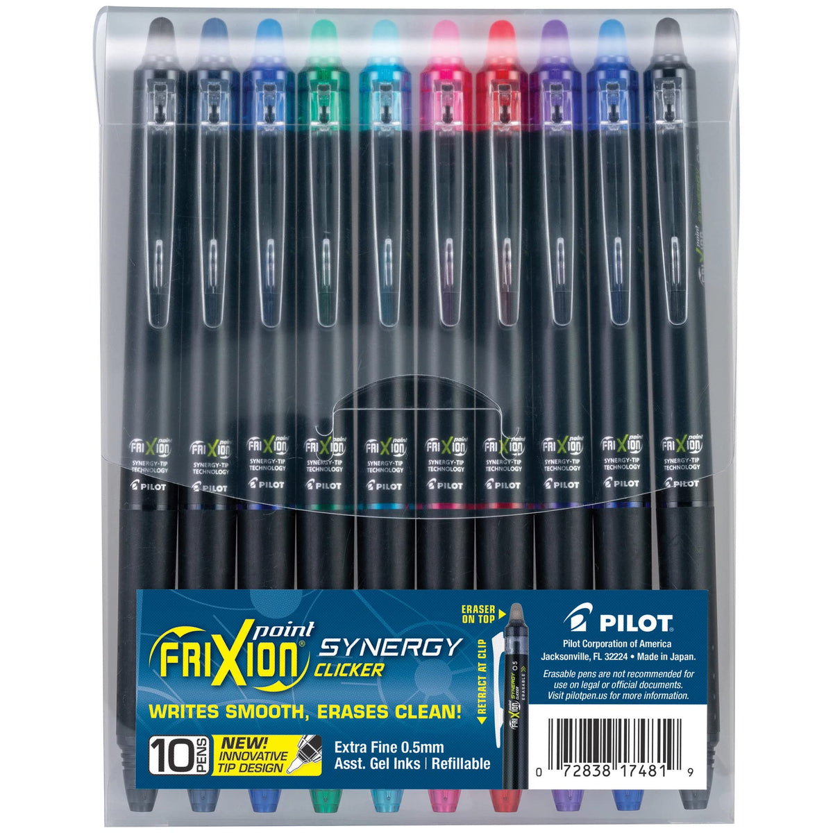 PILOT FriXion Synergy Clicker Erasable Gel Pens, 0.5mm, Assorted, 7-Pack