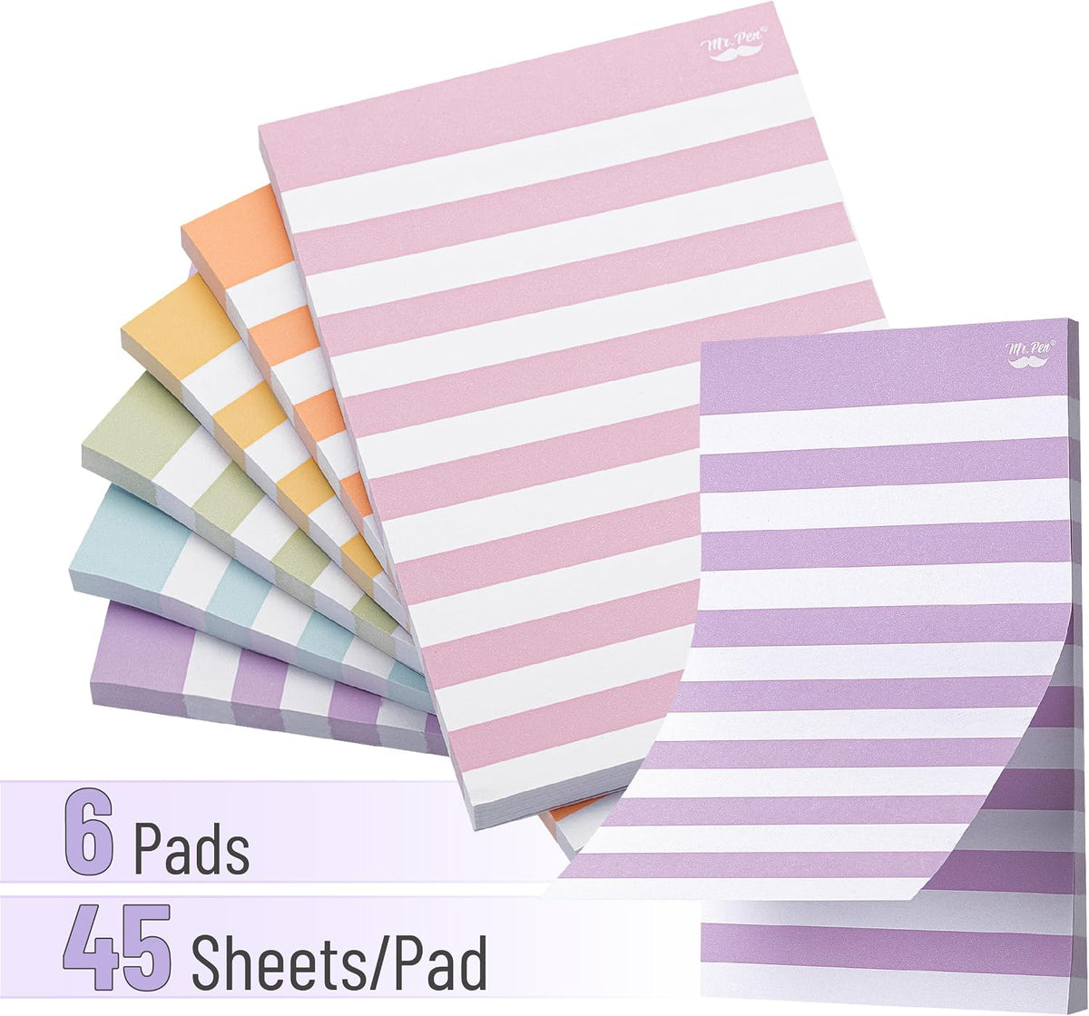 Mr. Pen- Lined Sticky Notes, 4" x 6", 6 Pads, 45 Sheets/Pad