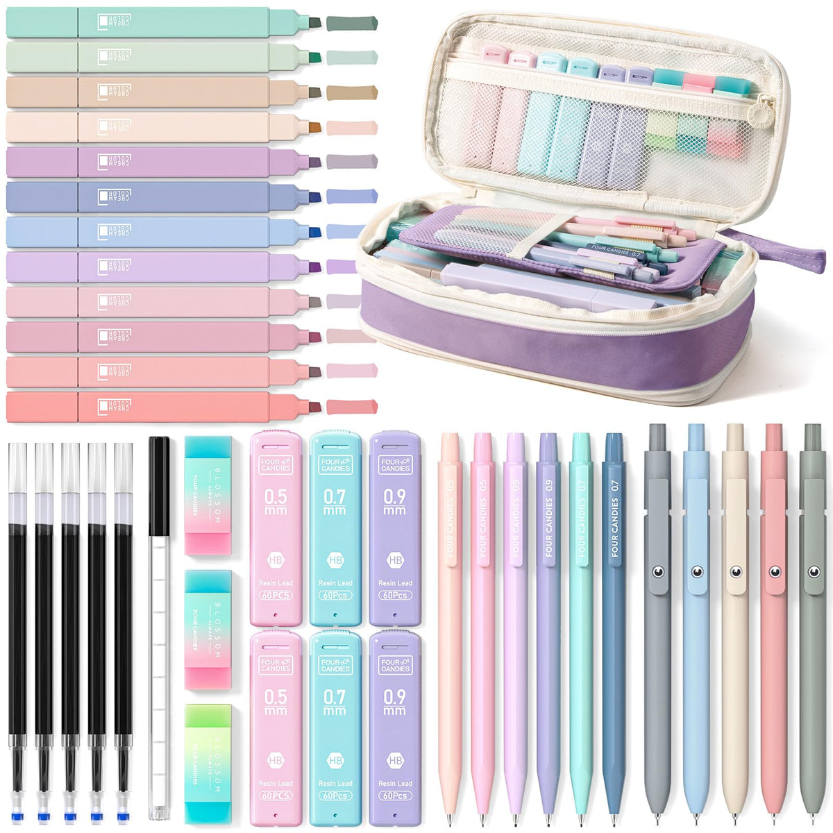 Four Candies School Supplies with Pencil Case, 45ct Black