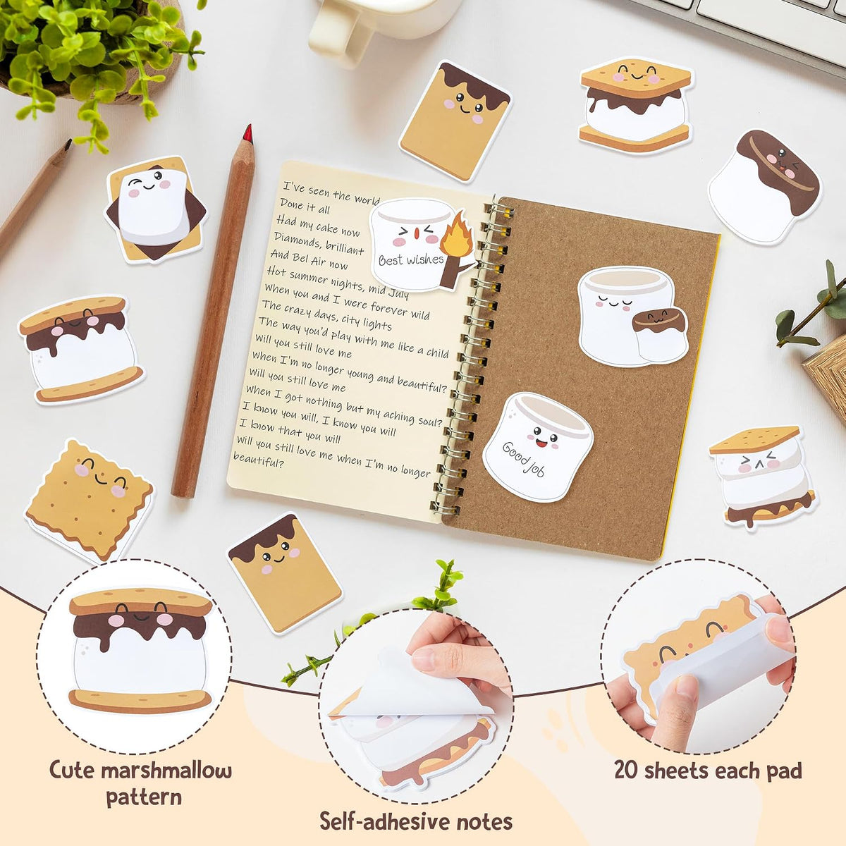 CJiangpo 30Pcs Marshmallow Sticky Notes Pads 600 Sheets Self Stick Notepad