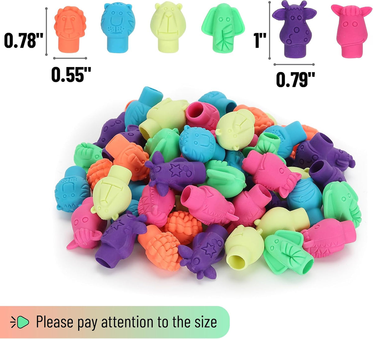 Mr. Pen- Animal Pencil Top Eraser, 60 Pack, 6 Assorted Styles