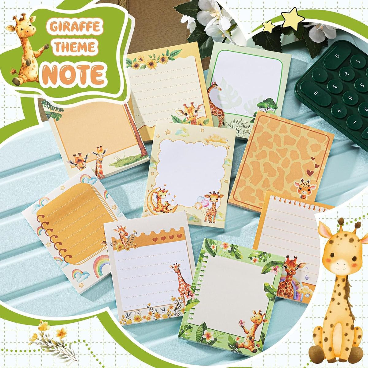 Sabary 9 Pads Cute Sticky Notes 3.15 x 3.94 Inch for School