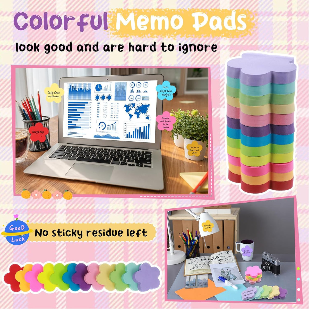 Leinuosen 12 Pack Flower Sticky Notes Bulk 3 Inch, 100 Sheets/Pad