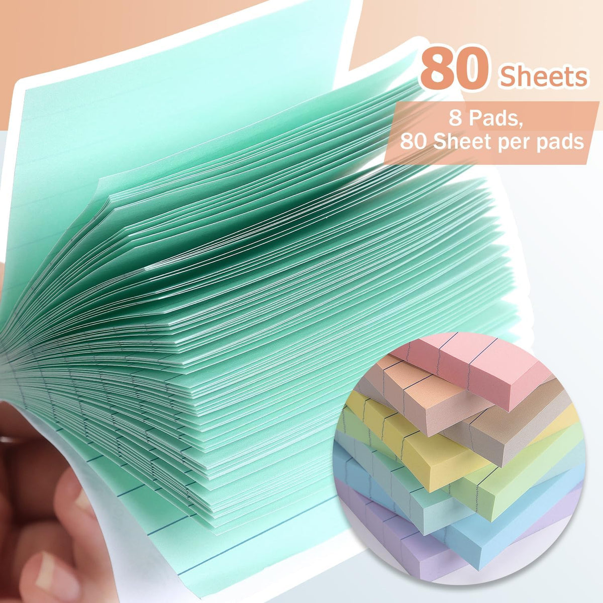 Eastern Wolf Lined Sticky Notes, 3x3 Inch, 8 Pack, Light Colors, 640 Sheets
