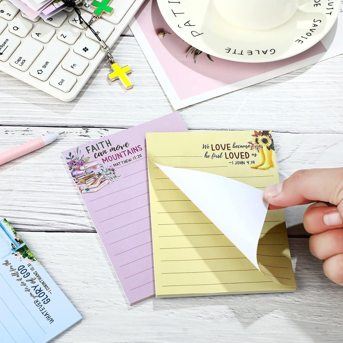 Gersoniel 8 Pack Bible Verse Notepads Christian Sticky Notes,Fresh Style