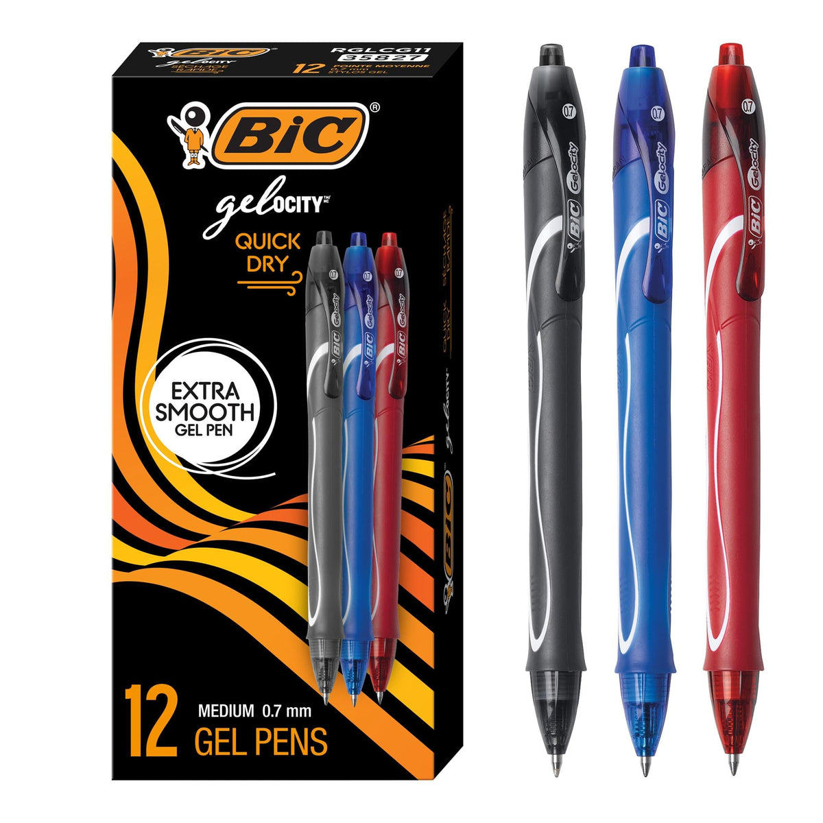 BIC Gelocity Quick Dry Assorted Colors Gel Pens, 12-Count Pack, 0.7 mm