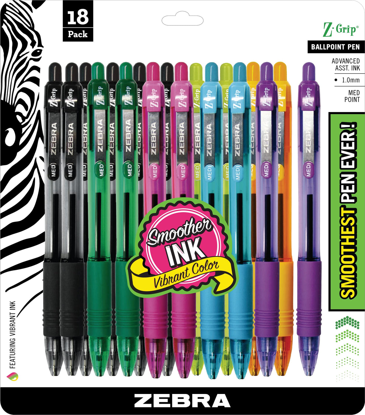 Zebra Pen Z-Grip Retractable Ballpoint Pen, Black Ink, 1.0mm, 10-Pack