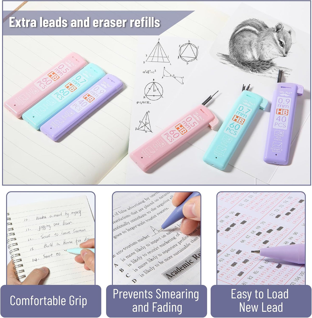Mr. Pen- Pastel Mechanical Pencil Set with Lead Refills & Erasers, 6 Pack