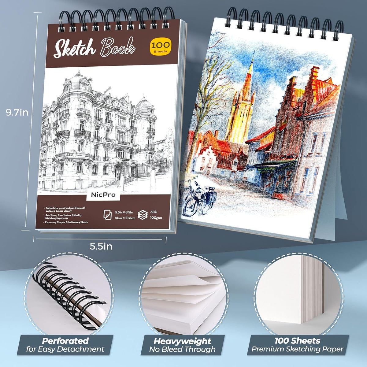 Nicpro 58PCS Art Drawing Supplies Kit, Leather Case, Art Supplies for Adult