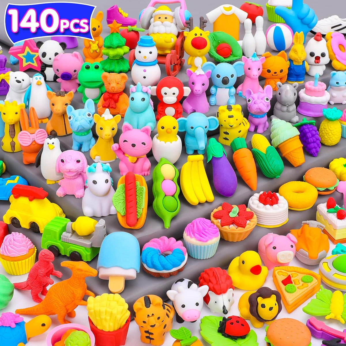 Palmatte 140PCS Animal Erasers Bulk Treasure Box Prizes for Kids Classroom