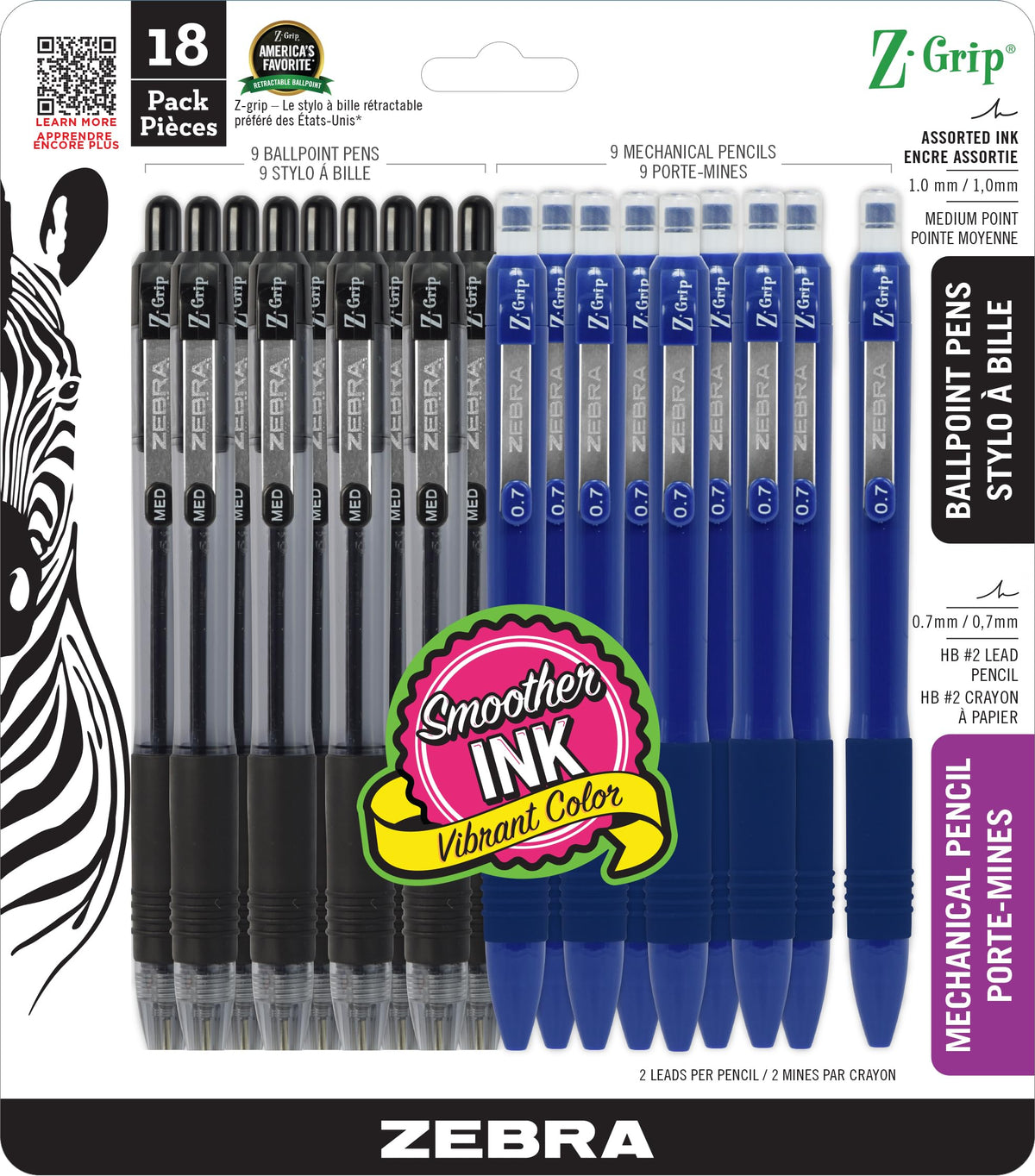 Zebra Pen Z-Grip Ballpoint Pen & Mechanical Pencil Set, Assorted, 18-Pk