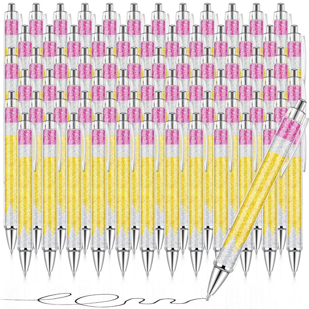 24 Pcs Back to School Glitter Ballpoint Pens Pencil Design Ballpoint Pens for Back to School Teachers and Classmates Stationery Classroom Accessories