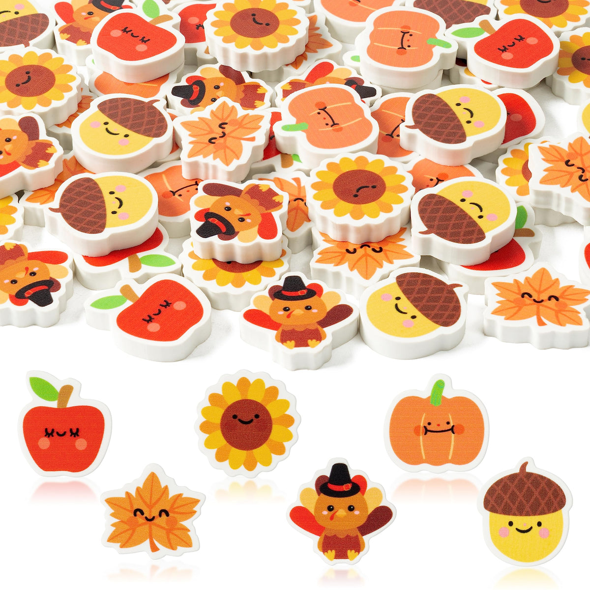Yopyame 60Pcs Fall Mini Eraser for Kids Bulk Assorted Novelty Maple Leaf Pumpkin Pencil Eraser Cute Puzzle Erasers Desk Pet School Classroom Prizes Student Homework Rewards Gift Filling Party Favors