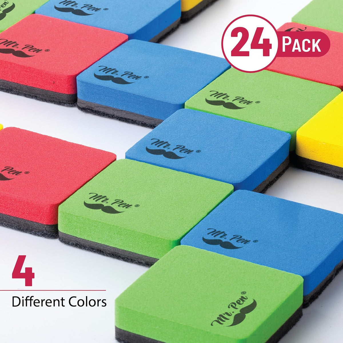 Mr. Pen- Mini Magnetic Dry Erase Erasers, 2" x 2", 24 Pack