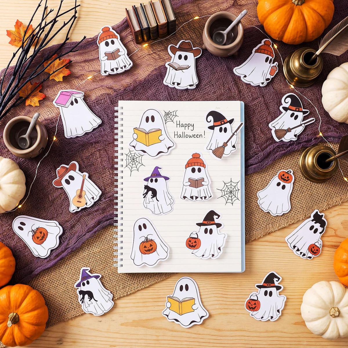 Eaasty 24 Pads Halloween Sticky Notes, 12 Ghost Designs, 720 Sheets