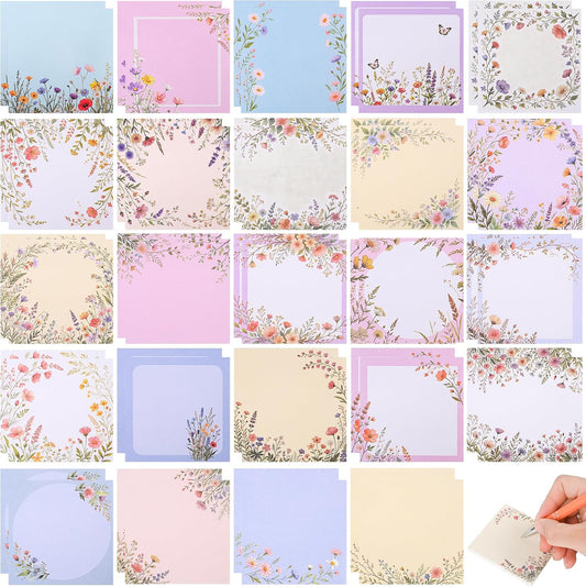 48Pcs Wildflower Notepads 3" x 3" Inches Notes Adorable Memo Pads for Journal, Planners, Office, School, Home, Stationery Gift-2400 Sheets Reusable Flower Sticky Notes.