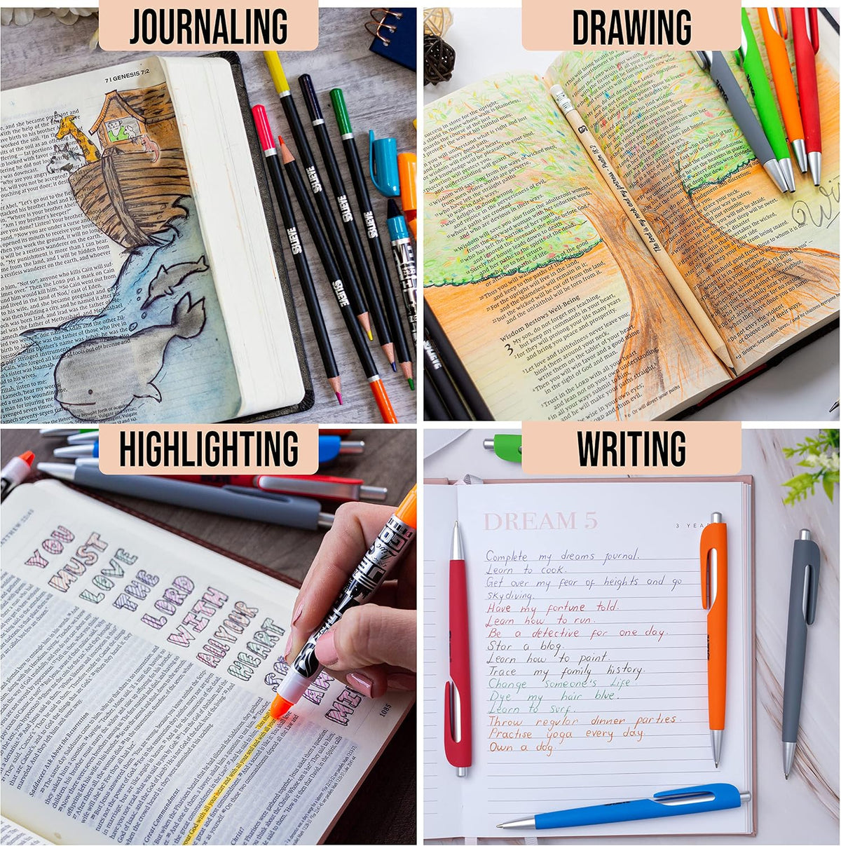BLIEVE - Bible Journaling Kit With Gel Highlighters And Pens No Bleed, Scripture Markers and Pencils Supplies, Stencils Planner Set For Coloring Journal Art Illustrated By Faith Christian Gifts 24pcs
