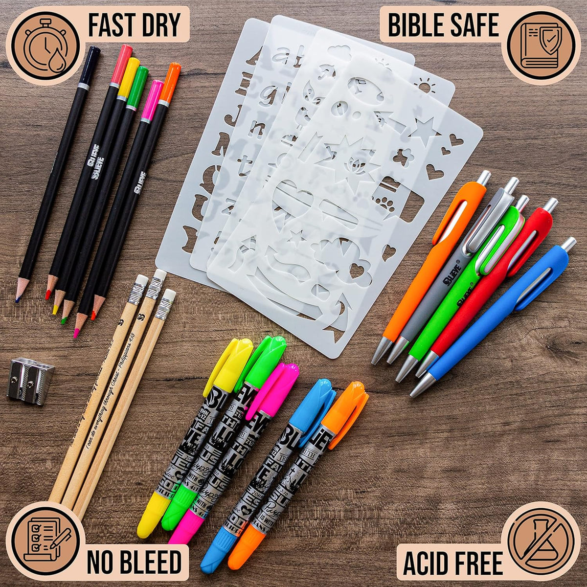 BLIEVE - Bible Journaling Kit With Gel Highlighters And Pens No Bleed, Scripture Markers and Pencils Supplies, Stencils Planner Set For Coloring Journal Art Illustrated By Faith Christian Gifts 24pcs
